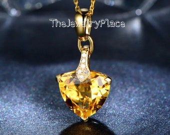 Trillion Shaped Topaz Necklace, November Birthstone Pendant, Golden Topaz Pendant, Yellow Gems Pendant, Bridal Pendant