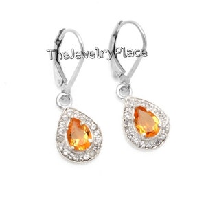 Pear Yellow Topaz Earrings in 925 Sterling Silver- Golden Topaz Hoop Earrings- Topaz Earrings For Womens