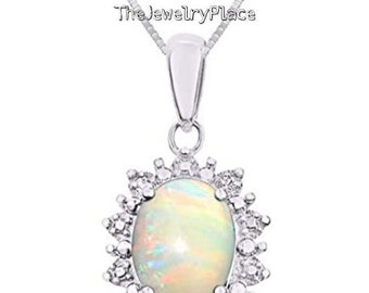 Beautiful Handmade Opal Necklace - Genuine Opal (October Birthstone) Oval Necklace White Fire Opal Pendant for Women