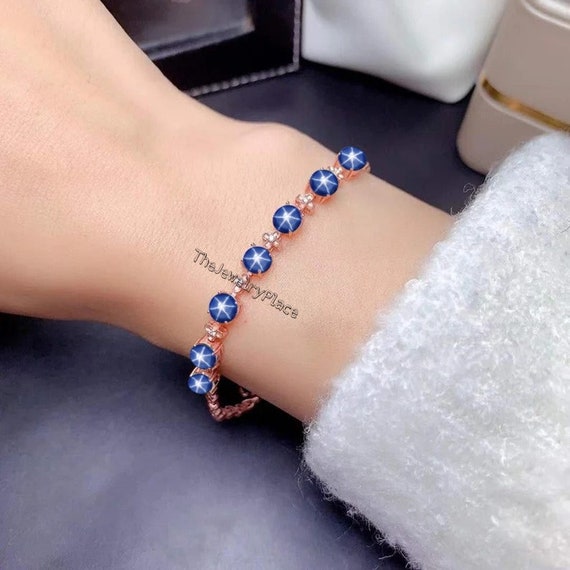Beautiful Vintage Blue Star Sapphire Bracelet in 925 Sterling Silver Lindy Star Bracelet 6 Ray Star Gemstone Bracelet Etsy