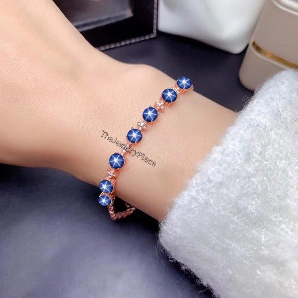 Beautiful Vintage Blue Star Sapphire Bracelet in 925 Sterling Silver Lindy Star Bracelet 6 Ray Star Gemstone Bracelet