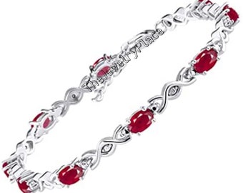 Dainty Ruby Bracelet in 925 Silver Bracelet, Tennis Bracelet, Red Gemstone Bracelet, Wedding Gift, Gift For her