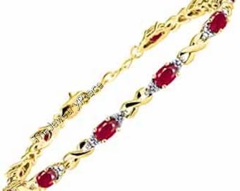 Beautiful Ruby Bracelet 24k Gold-Filled / Ruby Tennis Bracelet With Diamond Accents