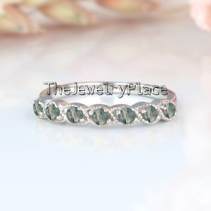 Round Cut Moss Agate Wedding Band Unique Gemstone Jewelry Band Vintage Art deco Ring  Stackable Ring Promise Ring