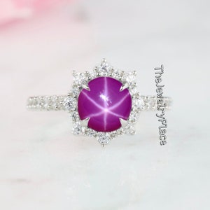 Star Lindy Ring, Pink Lindy Star Ring, Star Sapphire Ring, 925 Sterling Silver Ring, Lindy Pink Star Ring For Women