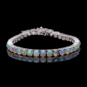 Minimalist Ethiopian Opal, 925 Sterling Silver, Opal Tennis Bracelet, Fire Opal Welo Bracelet, October Birthstone, Women Bracelet