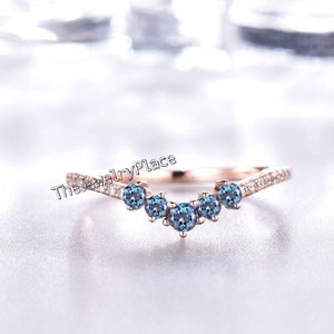 Alexandrite Curved V Stacking Matching Band Alexandrite 14k Rose Gold Plated Women Band Bridal Wedding Promise Ring Band Anniversary gift