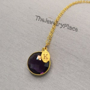 Regalo de collar de amatista para el Día de la Madre, regalo de piedra de nacimiento de febrero para mamá, chapado en oro de 14k, collar redondo personalizado, collar de mamá