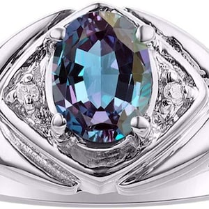 Vintage Alexandrite Ring - 925 Sterling Silver Ring- Engagement Ring- Promise Ring June Birthstone Color Changing Gemstone Men&#39;s Ring