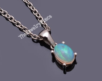 Minimalist Fire Opal Necklace, Sterling Silver Opal Necklace, October Birthstone Jewelry, Dainty Bridal Jewelry