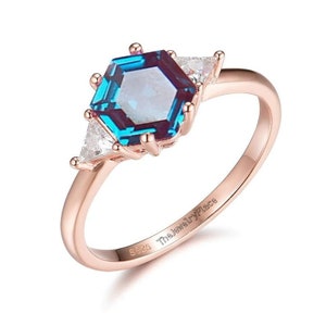 Dainty Alexandrite Ring- 14K Rose Gold Vermeil Engagement Ring Promise Ring Color Changing Stone June Birthstone Anniversary Gift For Her