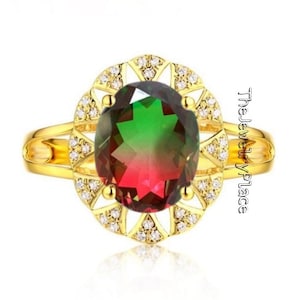 Anneau de tourmaline de pastèque pour des femmes, anneau fait main, anneau pour des femmes, anneau d'or de femmes, bijoux pour des femmes, bijoux de pierre gemme, cadeau pour elle