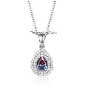 Vintage Alexandrite Wedding Necklace, Color Changing Stone Pendant, June Birthstone, Silver Alexandrite Pendant for Women's