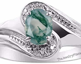 Vintage Oval Shape Ring Women Promise Ring Moss Agate Engagement Ring Silver Handmade Ring Anniversary Gift For Her