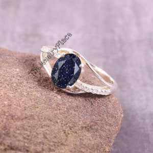 Sandstein Ring Blauer Sandstein Verlobungsring Verlobungsring Sterling Silber Verlobungsring