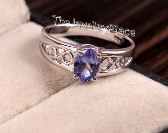 Genuine Natural Tanzanite Ring, Oval Cut Blue Gemstone, Sterling Silver Ring, December Birthstone, Engagement Ring, Promise ring