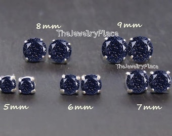 Genuine Blue Sandstone Earrings for Bride Blue Stone Earrings in 925 Sterling Silver Round Galaxy Sanstone Earrings