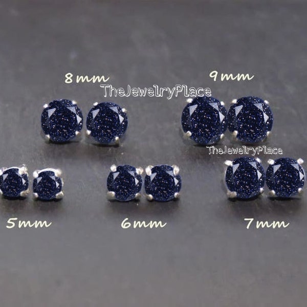 Genuine Blue Sandstone Earrings for Bride Blue Stone Earrings in 925 Sterling Silver Round Galaxy Sanstone Earrings