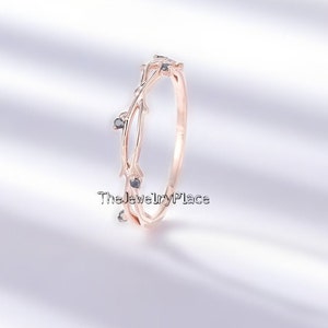 Dainty Black Diamond Wedding Band  14k Rose Gold Vermeil Band Round Diamond Eternity Black Stones Engagement Ring Wedding Ring for Women