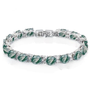 Natural Green Moss Agate Engagement Bracelet Silver Cluster Agate Promise Bracelet Woman Oval Cut CZ Diamond Wedding Bracelet