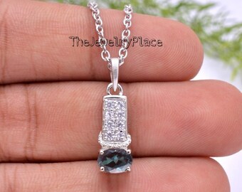 Unique Alexandrite Pendant For Women Antique Design Necklaces Oval Shaped Alexandrite Wedding Pendant Art Deco Pendant Gift For Her