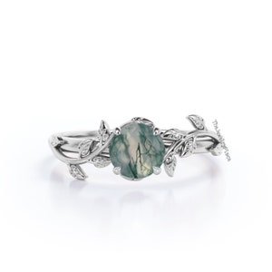 Natural Moss Agate Ring-Dainty Agate Ring-Silver Ring-Delicate Ring-Stackable Ring-Anniversary Ring for Women