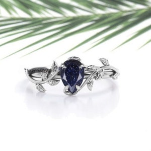 Pear Galaxy Sandstone Ring- Blue Sandstone Engagement Ring- Sterling Silver Ring Promise Ring Anniversary Gift