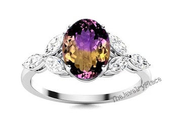 Ring Ametrine Vintage, Women's Ametrine Ring, Ametrine Doublet Quartz Ring, 925 Sterling Silver Engagement Ring, Promise Ring