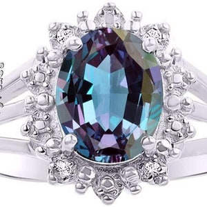 Oval Cut Alexandrite Ring- Sterling Silver Ring- 3CT Alexandrite Engagement Ring- Promise Ring- Color Changing Stone- June Birthstone