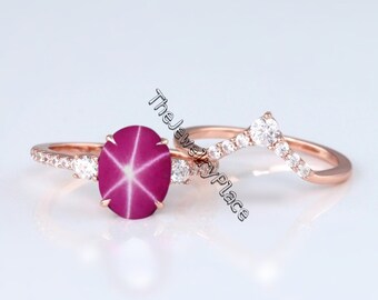 Genuine Star Ruby Ring Set Sterling Silver 925 / Pink Lindy Star Sapphire Ring Silver for Women's