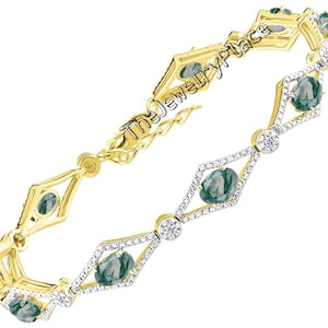 14k Gold Bracelet Green Gemstone Bracelet Women Wedding Bracelet Gift For Her Moss Agate Bracelet For Women Unique Tennis Bracelet