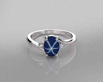 Vintage Lindy Star Sapphire Ring For Women&#39;s Wedding Ring, 925 Sterling Silver, Blue Star Sapphire Ring, Promise Rings, Best Gift For Women