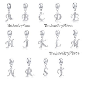 U Pick 1pc Sterling Silver Letter Charm Cubic Zirconia Lab Diamond Initial Alphabet Letter Charm