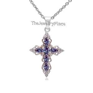 Cross Alexandrite Necklace For Women- Color Changing Gemstone Pendant- Alexandrite Pendant in 925 Sterling Silver