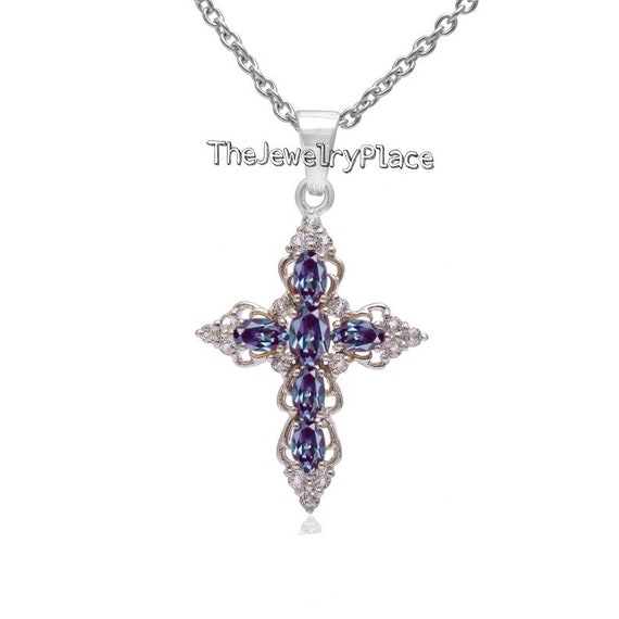 Cross Alexandrite Necklace for Women Color Changing Gemstone Pendant Alexandrite Pendant in 925 Sterling Silver Etsy