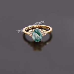Vintage Moss Agate  Engagement Ring Unique Ring Oval solider Ring Nature Ring Wedding Ring Promise Ring
