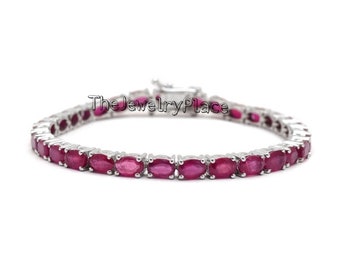 Tennis Ruby Bracelet White Gold-Filled / Ruby Jewelry Bracelet Oval Cut Gemstone, Ruby Jewelry, Wedding Bracelet, Gift For Her