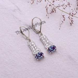 Solid Silver Alexandrite Earrings for Women&#39;s Hoop Earrings Colors Changing Gemstone Earrings Alexandrite Jewelry Earrings