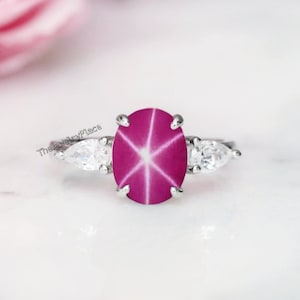 Dainty Pink Star Sapphire Ring, Promise Ring, 925 Silver Ring, Lab Carted Sapphire Ring, Minimalist Ring, Lindy Star Ring