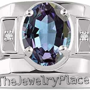 Men&#39;s Alexandrite Ring, Lab Created Alexandrite Ring, 925 Sterling Silver Ring, Color Change Stone Ring, Oval Alexandrite Ring