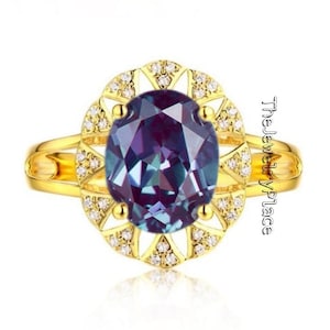 24k Gold Plated Alexandrite Ring-Engagement Ring-Color Changing Gemstone-Colors Changing Ring-June Birthstone Ring