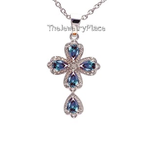 Alexandrite Cross Necklace For Women- Color Changing Gemstone Pendant- Alexandrite Pendant in 925 Sterling Silver