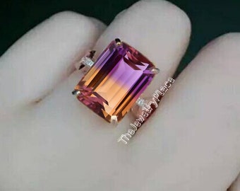 Ametrine Ring, Women's Ametrine Ring, Ametrine Doublet Quartz Ring, 925 Sterling Silver, Big Ametrine Ring,