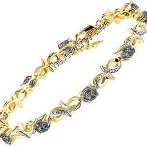 14k Gold Plated Black Rutile Quartz Bracelet- Oval Cut Black Rutilated Quartz Bracelet-Black Rutile Vintage Tennis Bracelet For Her