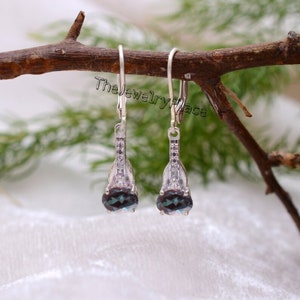 Hoop Alexandrite Earring-925 Sterling Silver-Engagement Gift-Anniversary Gift-For Her-Silver Hoop Earrings-Wedding Gift-For Her