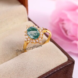 Vintage Oval Cut Moss Agate Ring, 925 Sterling Silver Moss Agate Engagement Ring  Promise Ring Wedding Anniversary Ring Gift