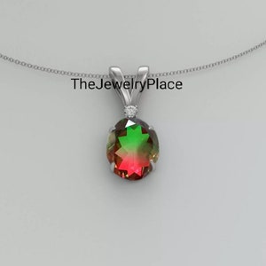 Pendant Watermelon tourmaline, Watermelon tourmaline necklace, 925 sterling silver necklace, Watermelon tourmaline Doublet Quartz pendant