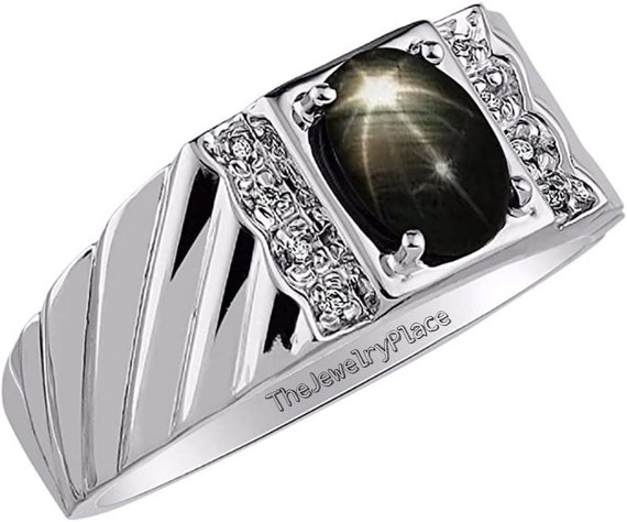 Bague Saphir étoile Noire En Argent 925 - Fait Main Pour Hommes, Fiançailles, Taille Ajustable