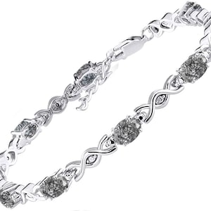 Geuine Black Rutile Bracelet, 925 Sterling Silver, Tennis Bracelet, Black Gemstone Bracelet, Black Quartz, Gift For Her, Wedding Bracelet