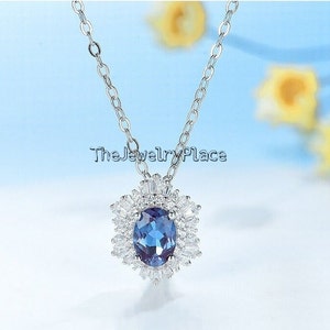 Beautiful Alexandrite Necklace, Oval Cut, Sterling Silver, Color Changing Gemstone, Dainty Alexandrite Pendant